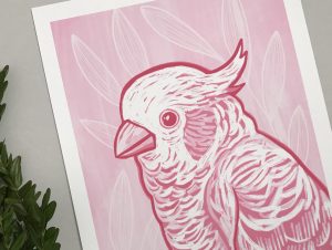 drawing of a pink cockatoo